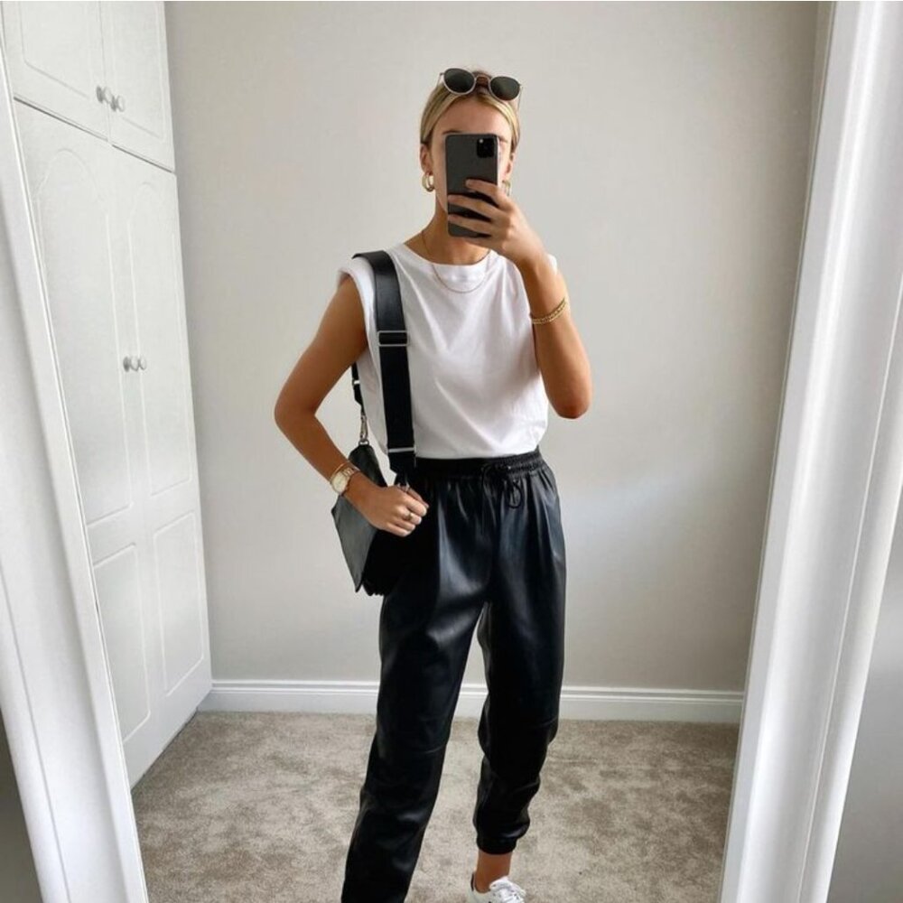 Zara Faux Leather Pants Black S The Weekend Jogger Elastic Waist
